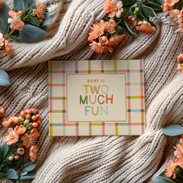 Postal De Invitación Pastel Tocó "Dos Muy Divertido" Segundo Cumpleaños
