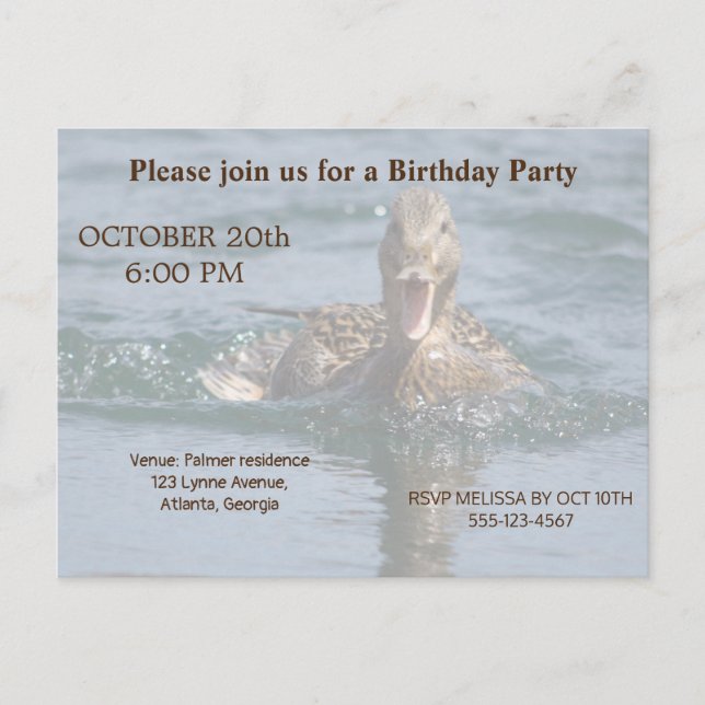 Postal De Invitación Pato con el pico abierto (Anverso)