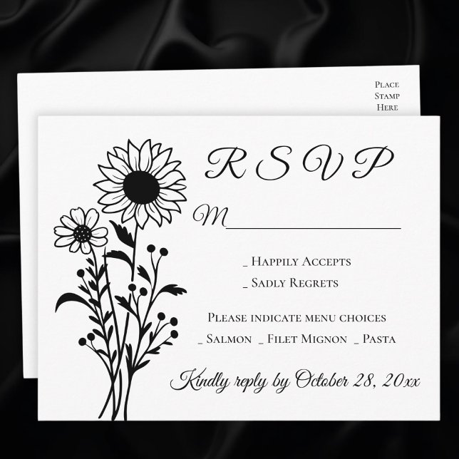 Postal De Invitación Patria del girasol Boda blanca floral RSVP (Subido por el creador)