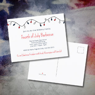 Postal De Invitación Patriotic Fourth of July Barbecue String Lights