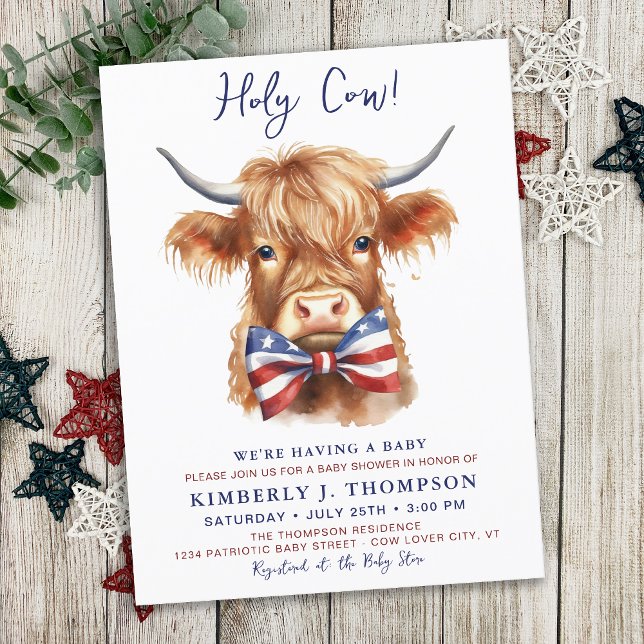 Postal De Invitación Patriotic Highland Cow Farm Animal Baby Shower (Subido por el creador)