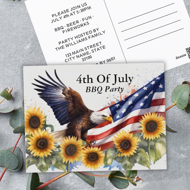 Postal De Invitación Patriótico 4 De Julio Fiesta BBQ (Patriotic 4th Of July BBQ Party Invitation Postcard
)