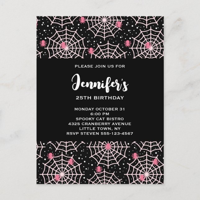 Postal De Invitación Patrón Cobwebs y Spiders de Halloween (Anverso)