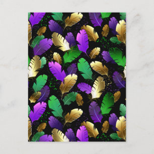Postal De Invitación Patrón continuo con plumas de Mardi Gras