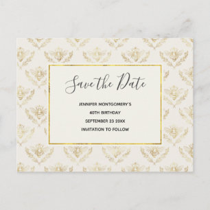 Postal De Invitación Patrón de abejas con burbujas doradas Guardar fech
