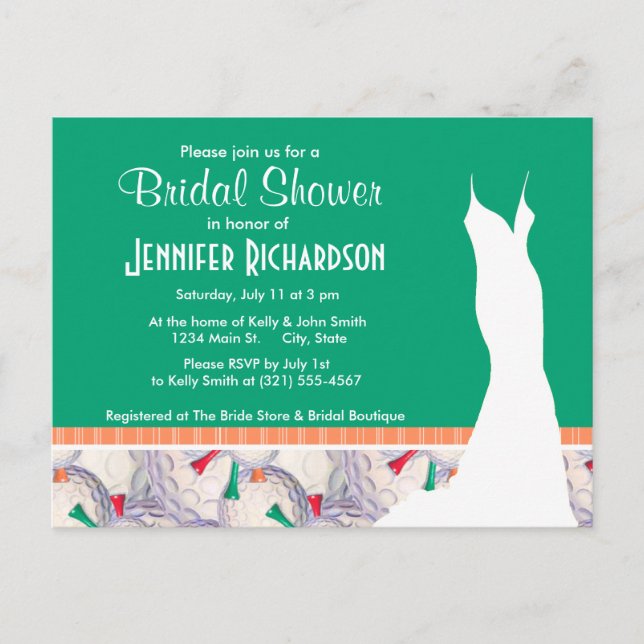 Postal De Invitación Patrón de bolas de golf y tees (Anverso)