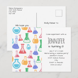 Postal De Invitación Patrón de ciencia de altavoces y frascos coloridos