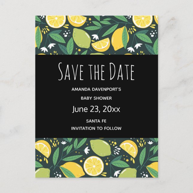 Postal De Invitación Patrón de limón amarillo y fruta de limón amarillo (Anverso)