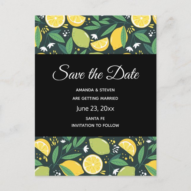 Postal De Invitación Patrón de limón amarillo y fruta de limón amarillo (Anverso)