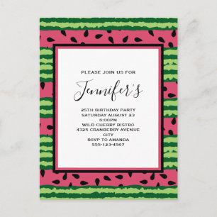Postal De Invitación Patrón de sandía mate, rosa y verde cumpleaños