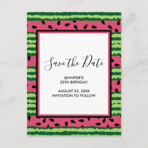 Postal De Invitación Patrón de sandía suave rosa y verde Guardar la fec
