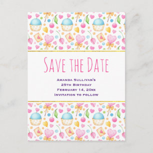 Postal De Invitación Patrón Delicioso de Acuarela de Corazones y Amor