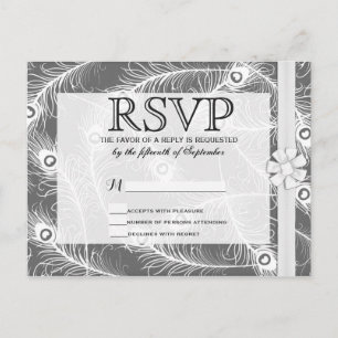 Postal De Invitación Patrón elegante de plumas de pavo real y abatimien