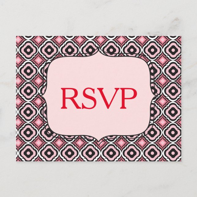 Postal De Invitación Patrón rosa y negro de Red RSVP (Anverso)