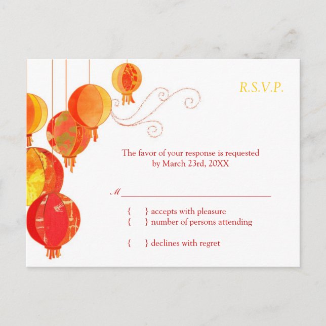 Postal De Invitación Patrones de papel asiáticos lindo matrimonio RSVP (Anverso)