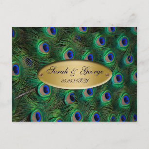 Postal De Invitación pavo real elegante del oro que casa RSVP