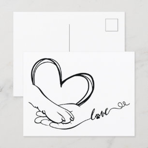 Postal De Invitación Paw y amor de mano