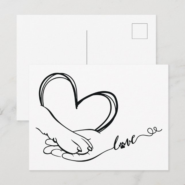 Postal De Invitación Paw y amor de mano (Anverso / Reverso)