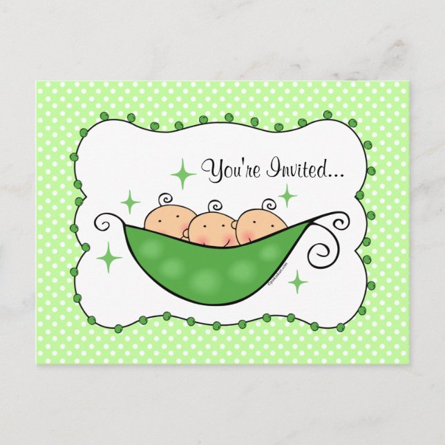 Postal De Invitación Pea In My Pod Triplets Baby Shower Postcard Invita (Anverso)
