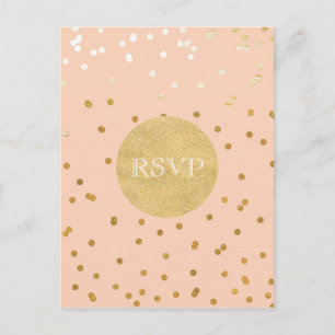 Postal De Invitación Peach & Gold Shiny Confetti Dots Moda RSVP moderna