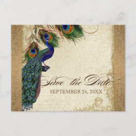 Postal De Invitación Peacock & Feathers Vintage Gold Look Damask Swirl