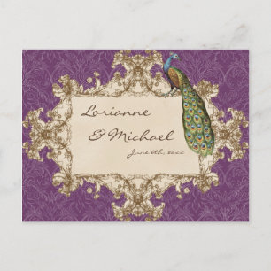 Postal De Invitación Peacock Vintage y Etchings, RSVP Postcard