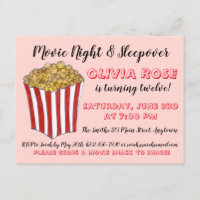 Película Noche Sleepover Popcorn Cumpleaños Party