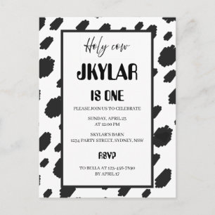 Postal De Invitación Pelo de Vaca Negro Blanco Manchas