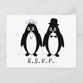 Postal De Invitación Penguin Wedding RSVP Postcard Insert