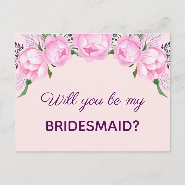 Postal De Invitación Peonies rosados | ¿Serás Mi Novia? (Anverso)
