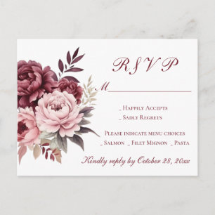Postal De Invitación Peony Burgundy Watercolor Floral Wedding RSVP