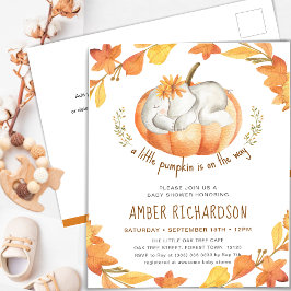 Postal De Invitación Pequeña Calabaza Chica de Elefantes de Otoño Baby 