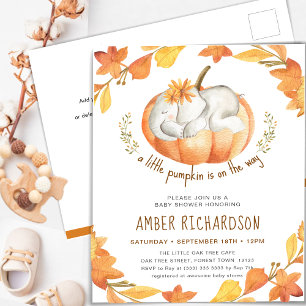 Postal De Invitación Pequeña Calabaza Chica de Elefantes de Otoño Baby