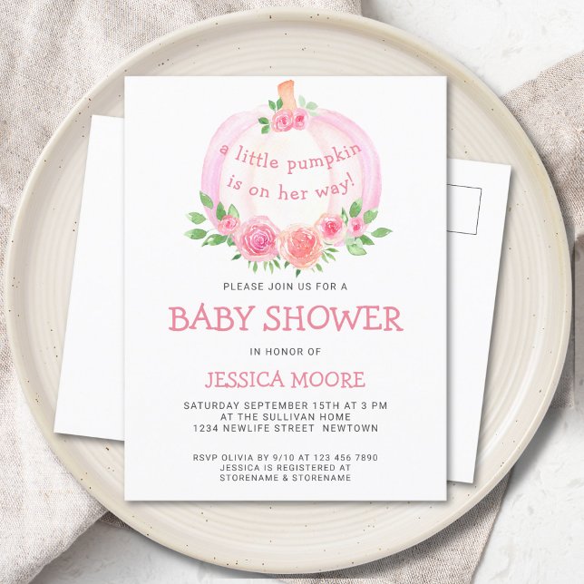 Postal De Invitación Pequeña Calabaza En Camino De Baby Shower (Subido por el creador)