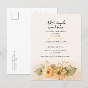 Postal De Invitación Pequeña Calabaza En Camino Fiesta de Baby Shower d