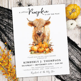 Postal De Invitación Pequeña calabaza Highland Cow Otoño Baby Shower