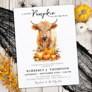 Postal De Invitación Pequeña calabaza Highland Cow Otoño Baby Shower