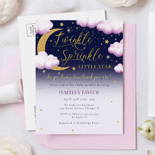 Postal De Invitación Pequeña estrella pequeña Chica rosada