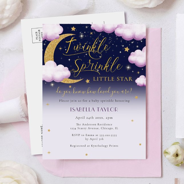 Postal De Invitación Pequeña estrella pequeña Chica rosada (Subido por el creador)