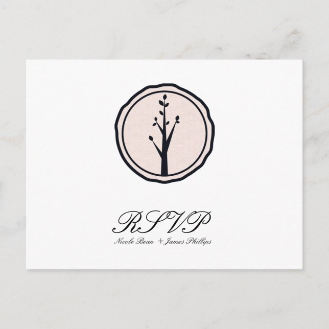 Postal De Invitación Pequeña respuesta de RSVP de boda rústica de árbol (Anverso)