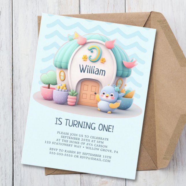 Postal De Invitación Pequeña y pequeña casa con dragón Niño Cumpleaños (Subido por el creador)