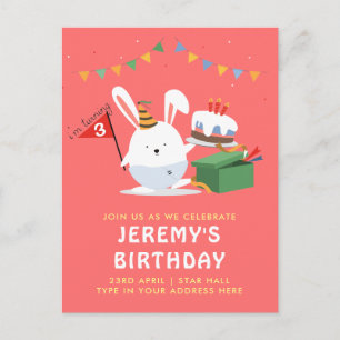 Postal De Invitación Pequeño conejito con una fiesta de cumpleaños de p