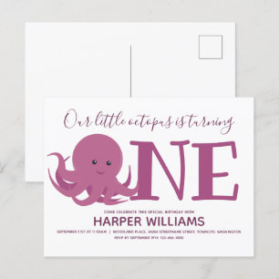 Postal De Invitación Pequeño pulpo que convierte a un animal en primer