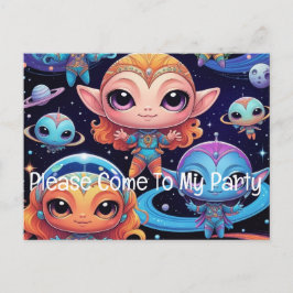 Postal De Invitación Pequeños alienígenas multicolores en el espacio 