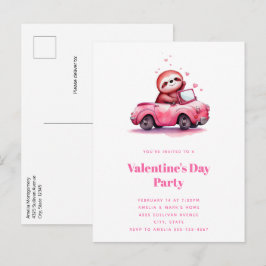 Postal De Invitación Perezoso lindo en un convertible rosa