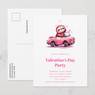 Postal De Invitación Perezoso lindo en un convertible rosa