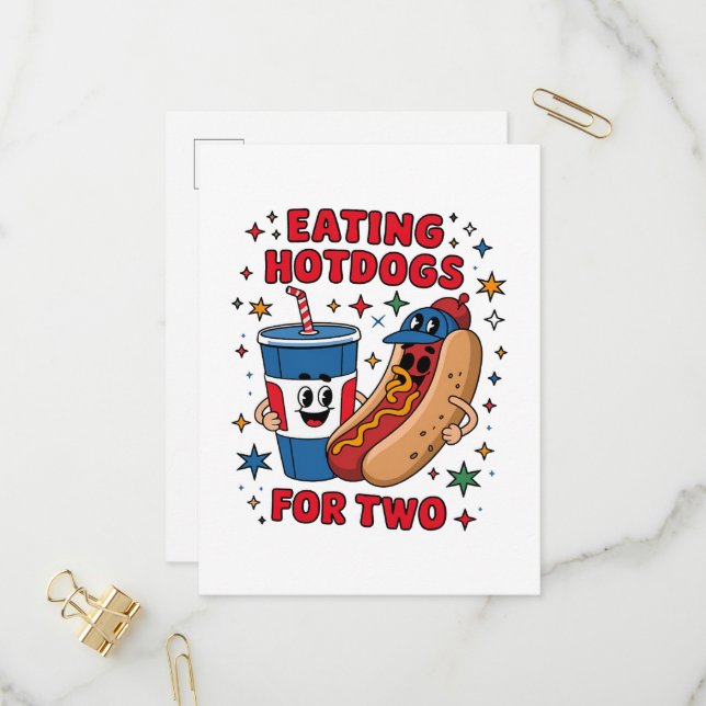 Postal De Invitación Perritos Calientes Lindos 4 De Julio (Anverso/Reverso In Situ)