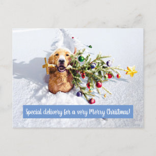 Postal De Invitación Perro con árbol en la nieve