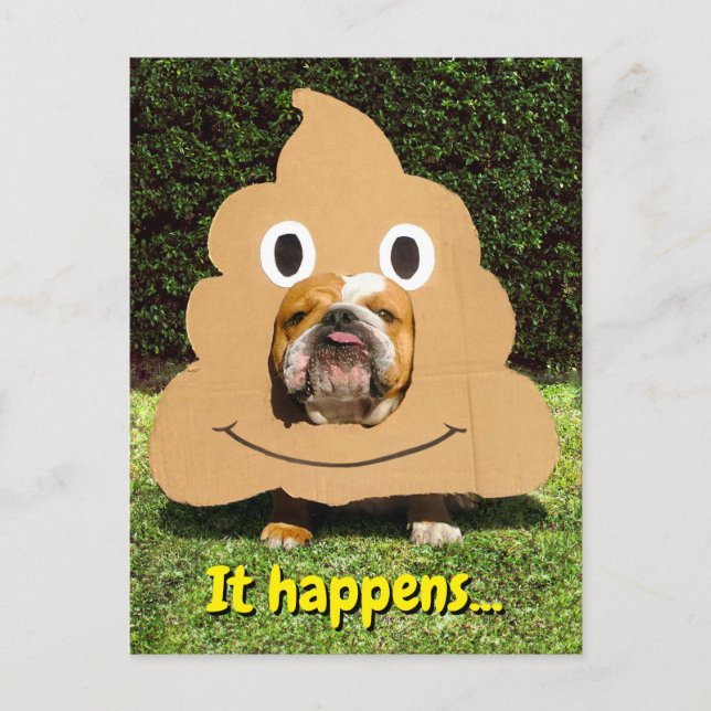 Postal De Invitación Perro con vestuario de Emoji de caca (Anverso)