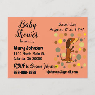 Postal De Invitación Perro divertido Baby Shower del Dachshund